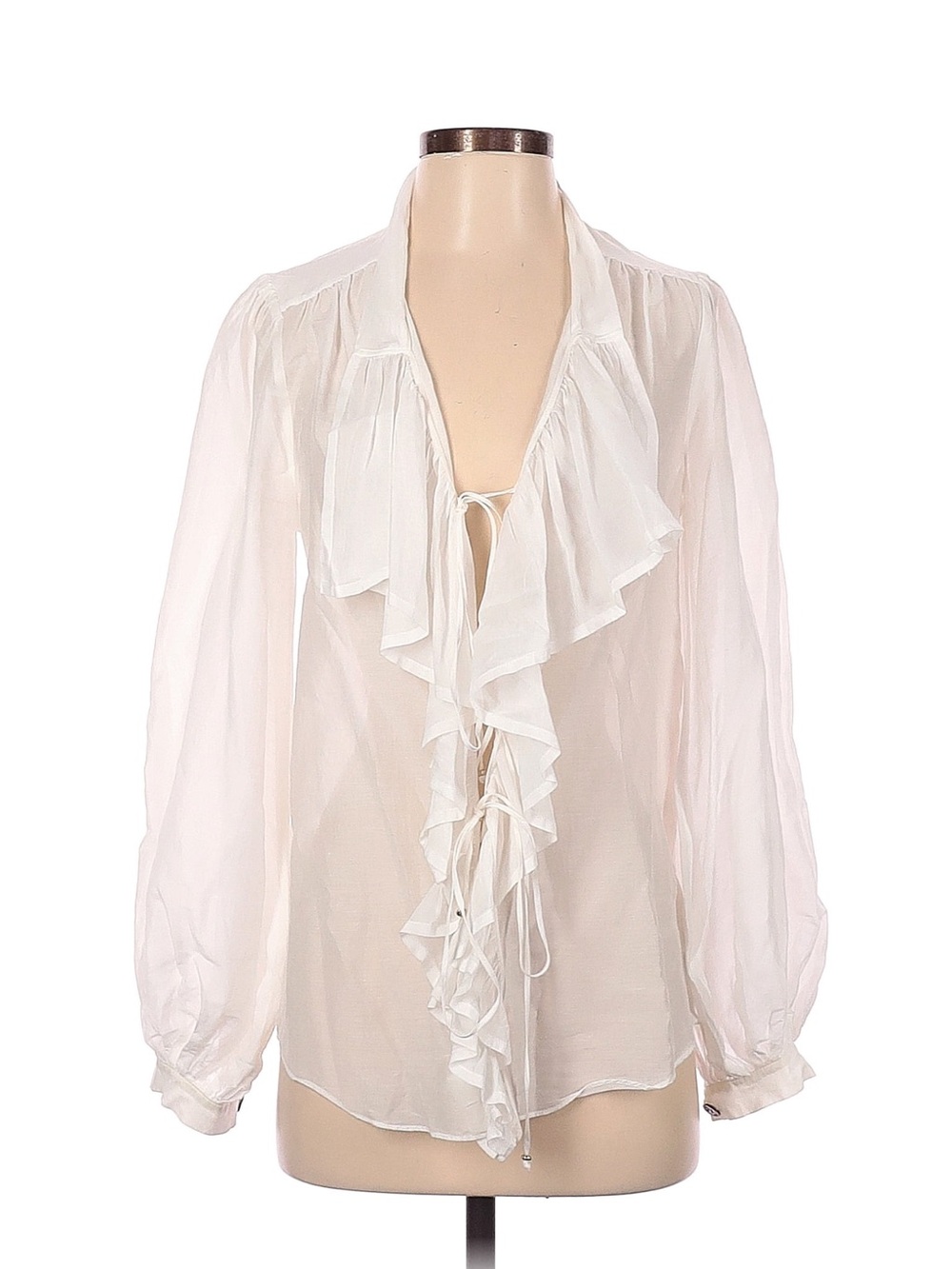 Blumarine White Sheer Ruffle Tie-Front Blouse